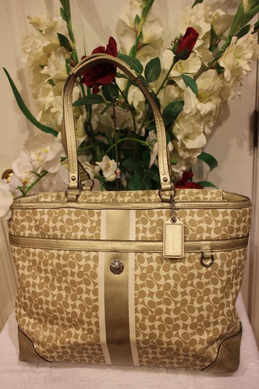 COACH F15134 gold Chelsea Heritage Stripe Diaper Bag Handbag (u100